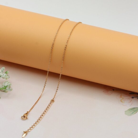 Rose Gold Geometric Charm Necklace with Pink Stones, XPNL0244 - Picture 12 of 13